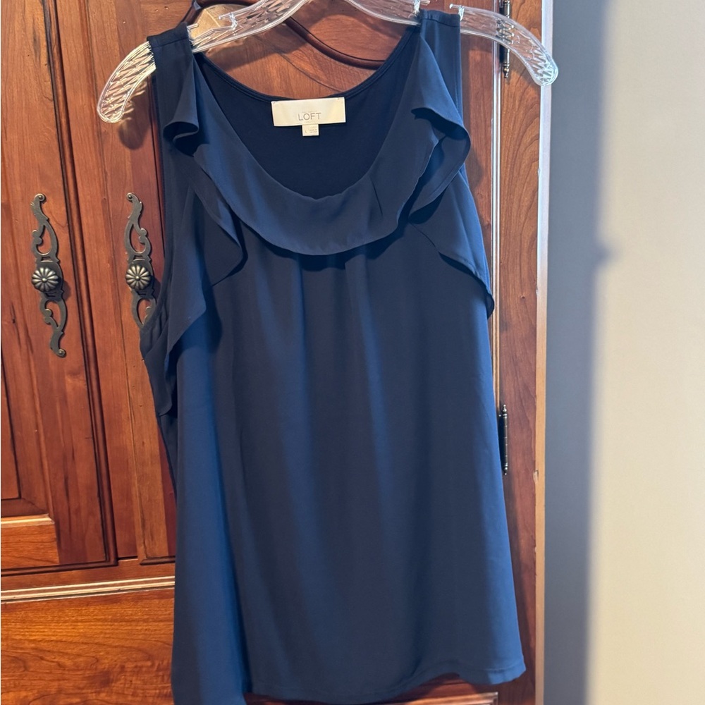 LOFT Women's Dark Blue Ruffle Blouse